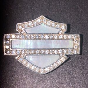 Harley Davidson pendant ( ONLY)sterling silver, mother of pearl and framed in cz